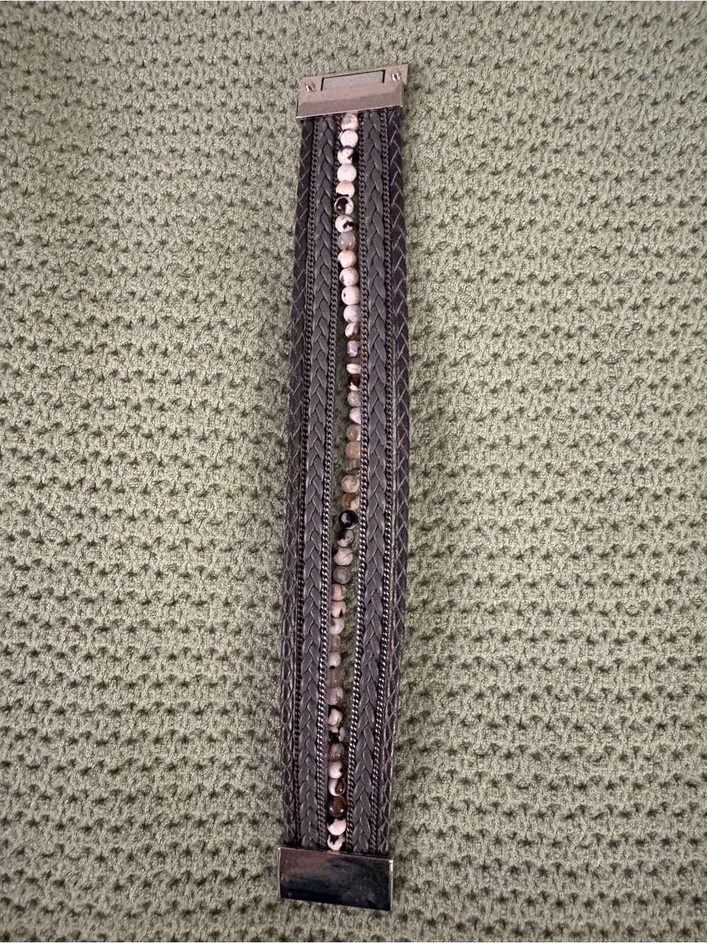 Womens Multi-Strand Leather Bracelet - Brown and Gray - Picture 3 of 6